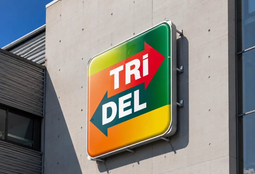 Détail des finitions d’un panneau de devanture installé sur une façade.