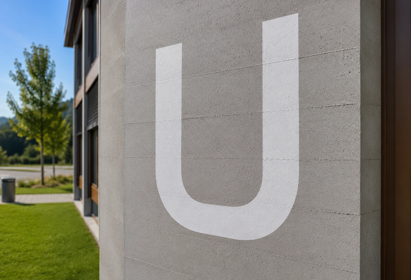Détail d’une lettre peinte au pochoir sur une façade.