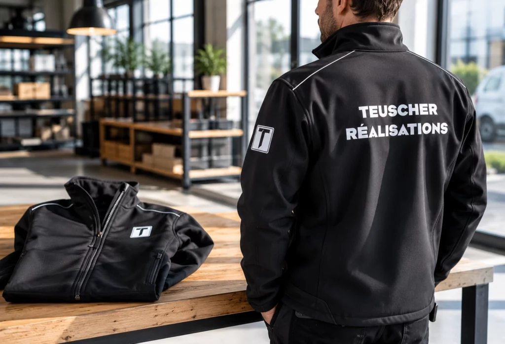 Collection de vestes personnalisées avec différents emplacements de marquage pour entreprises et vêtements de travail.