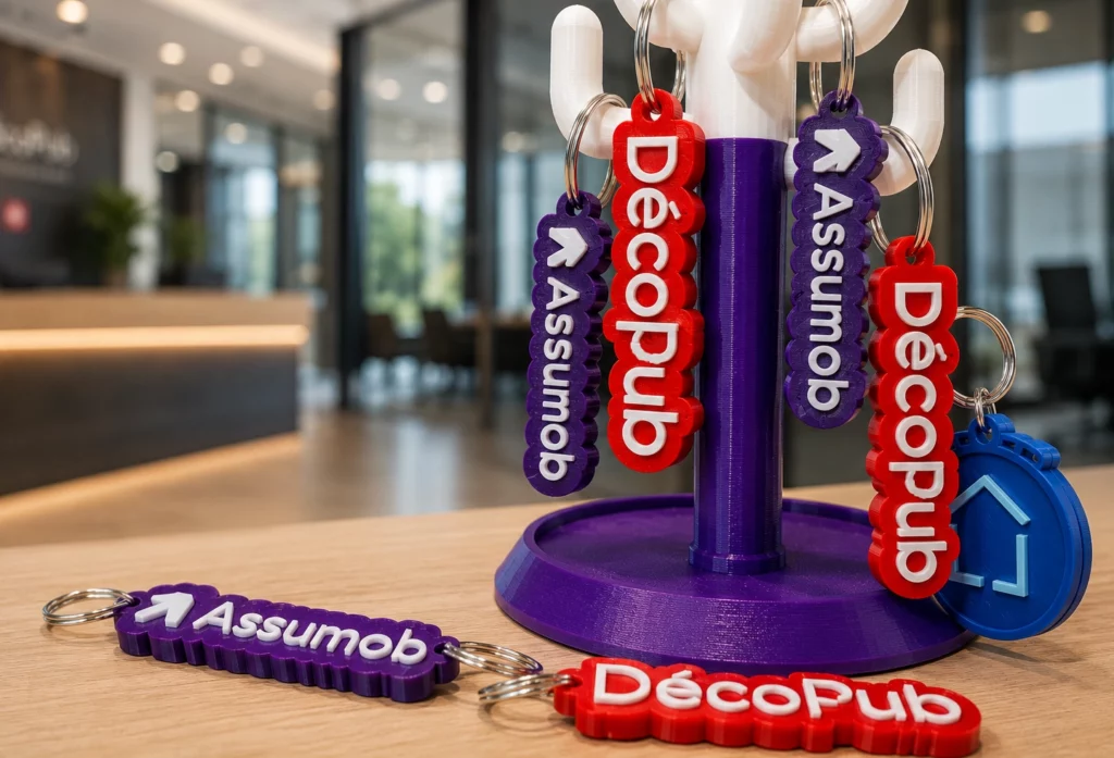 Porte-clés personnalisés distribués lors d’un événement professionnel