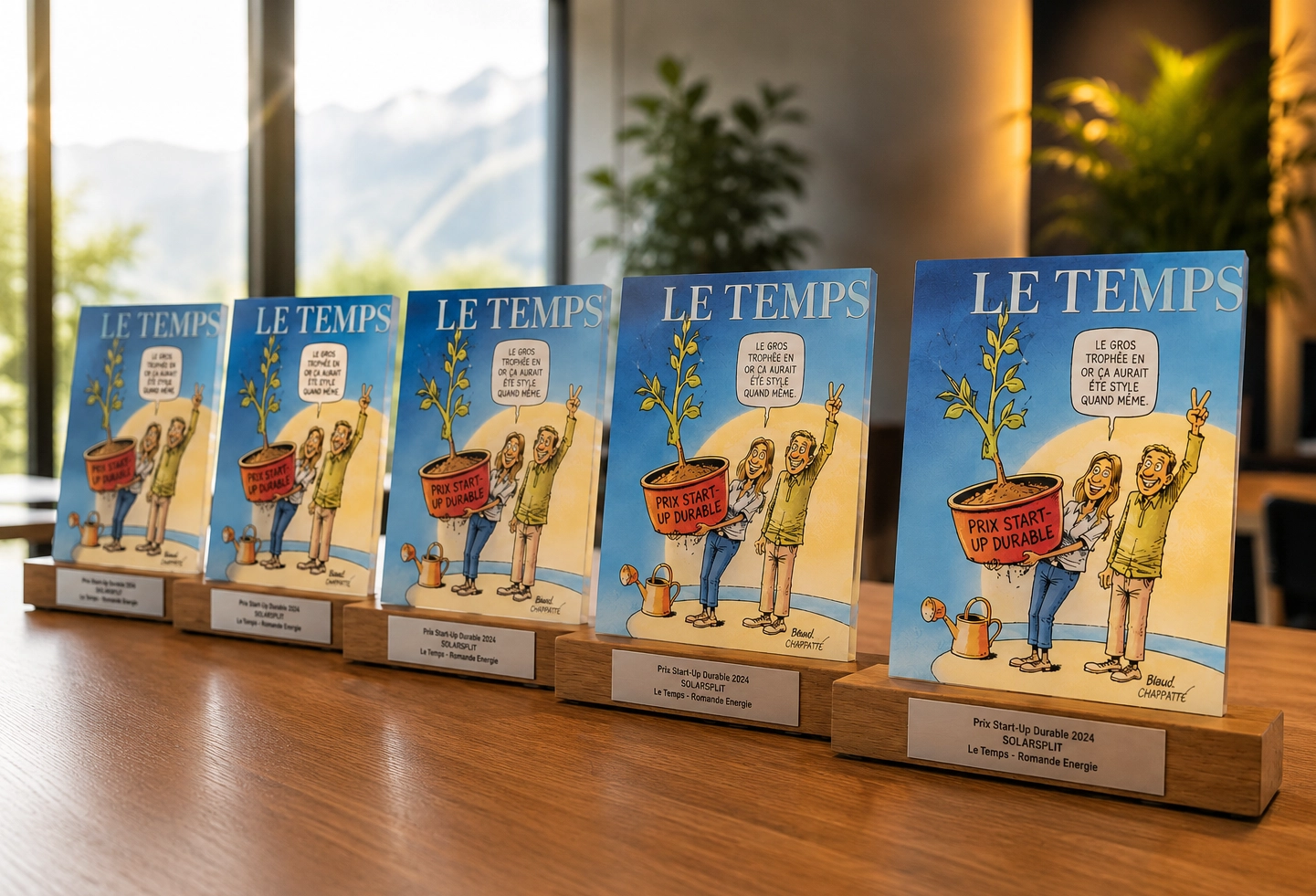 Trophées personnalisés préparés pour une remise de prix
