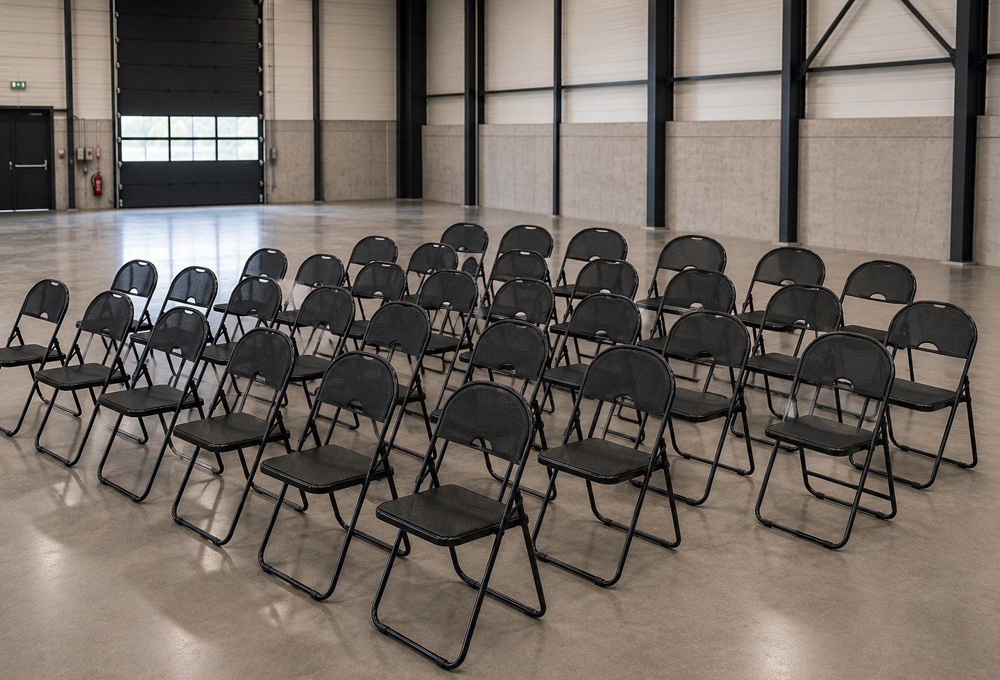 Chaises pliantes noires disponibles à la location pour événements et manifestations