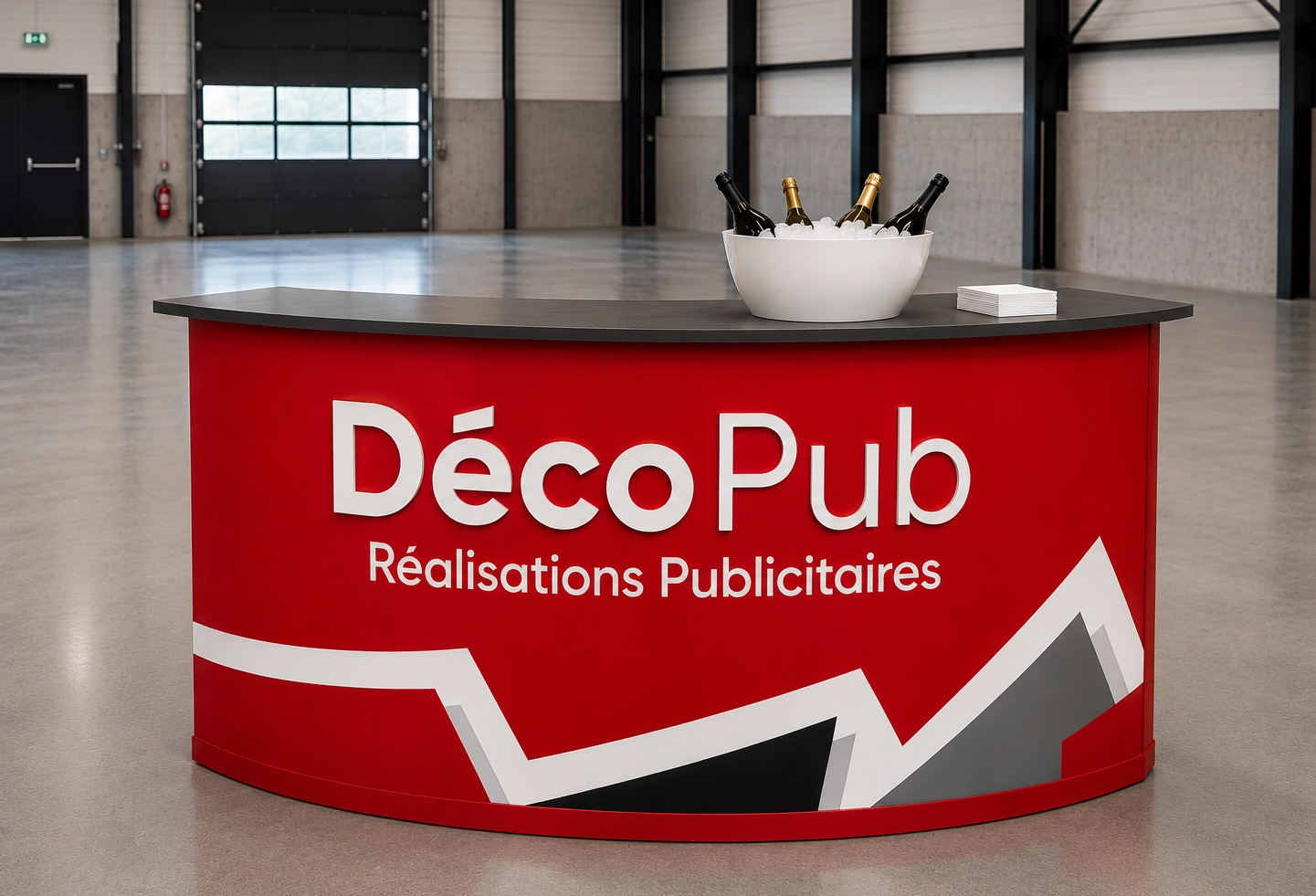 Desk bar Déco-Pub disponible à la location pour événements, salons et réceptions