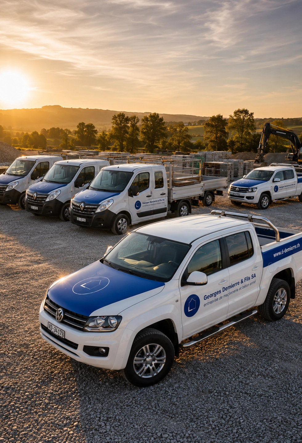 Pick-up d’entreprise avec covering publicitaire sur chantier en Suisse romande